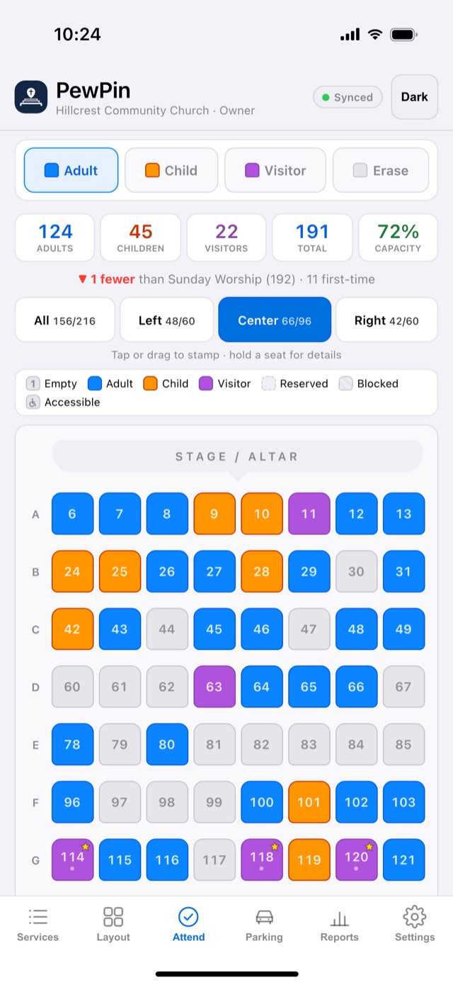 The live seating chart on an iPhone